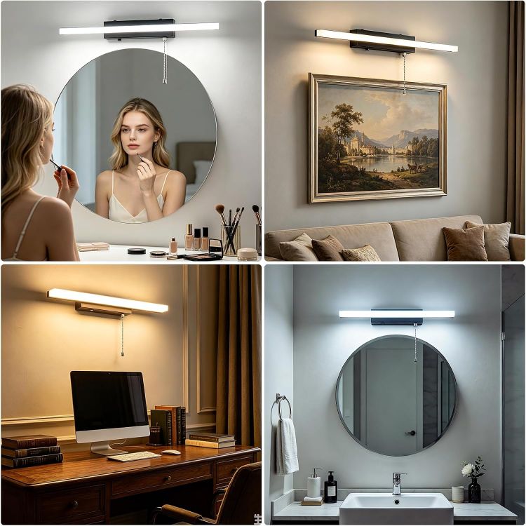 Picture of Lightess Bathroom Mirror Light with Pull Cord and Switch 3000K/4500K/6000K | 9W 40CM Bathroom Wall Light, IP44 Bathroom Led light, Bathroom Shaver Light Vanity Light 1000LM Bright for Makeup and Reading [Energy Class G]