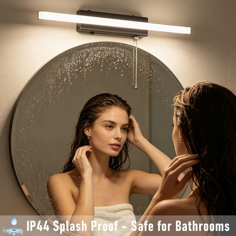 Picture of Lightess Bathroom Mirror Light with Pull Cord and Switch 3000K/4500K/6000K | 9W 40CM Bathroom Wall Light, IP44 Bathroom Led light, Bathroom Shaver Light Vanity Light 1000LM Bright for Makeup and Reading [Energy Class G]