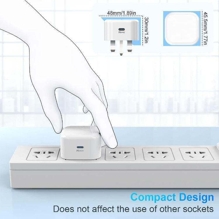 Picture of USB Type C Plug,i Phone USBC Fast Charger Plug USB-C Ports UK Wall Head Charging Plug Compatible with iPhone 17 Pro Max Air 16e 16 Plus Pro Max 15 14 13 12 11 SE XR XS 8/Apple Watch/iPad Pro Mini Air