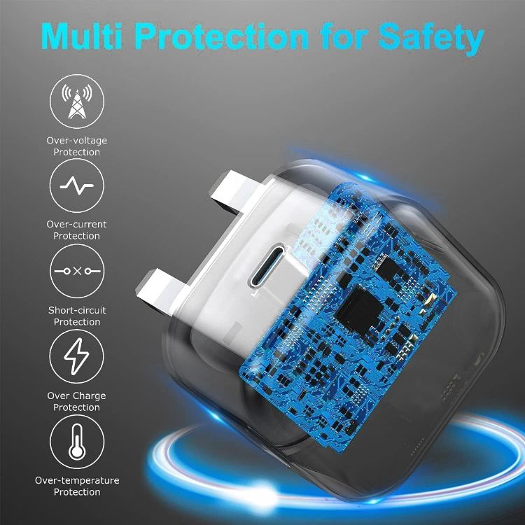 Picture of USB Type C Plug,i Phone USBC Fast Charger Plug USB-C Ports UK Wall Head Charging Plug Compatible with iPhone 17 Pro Max Air 16e 16 Plus Pro Max 15 14 13 12 11 SE XR XS 8/Apple Watch/iPad Pro Mini Air