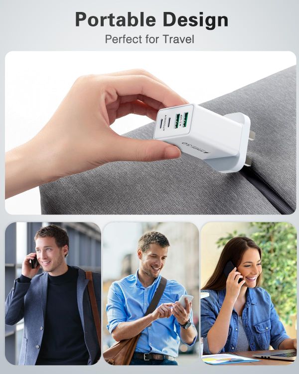 Picture of USB C Plug Fast Charge, 40W Multi USB Plug Fast Charger UK Charging Plug for iPhone 16 15 14 13 12 11 Pro Max Plus X XS XR, Samsung, Multiport USB Wall Plug Dual USBC Power Adapter Type C Charger Head