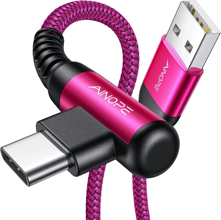 Picture of AINOPE USB C Charger Cable, [2-Pack 2M] USB to USB C Cable 3.1A Type C Charger Cable Fast Charging, Right Angle Nylon Braided for Samsung S21 S10 S9, Note 10, Huawe, Sony Xperia, Xiaomi LG