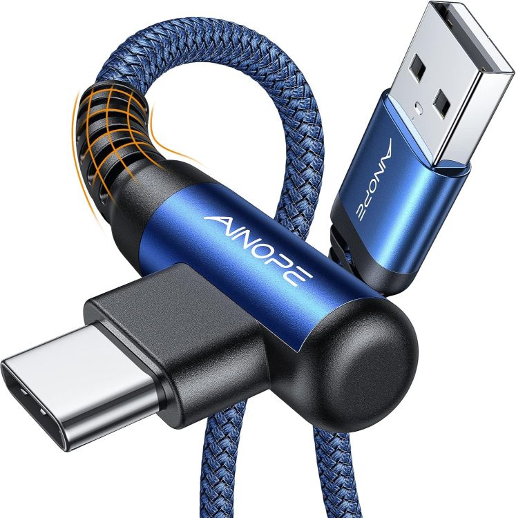 Picture of AINOPE USB C Charger Cable, [2-Pack 2M] USB to USB C Cable 3.1A Type C Charger Cable Fast Charging, Right Angle Nylon Braided for Samsung S21 S10 S9, Note 10, Huawe, Sony Xperia, Xiaomi LG