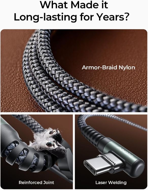 Picture of AINOPE USB C Charger Cable, [2-Pack 2M] USB to USB C Cable 3.1A Type C Charger Cable Fast Charging, Right Angle Nylon Braided for Samsung S21 S10 S9, Note 10, Huawe, Sony Xperia, Xiaomi LG