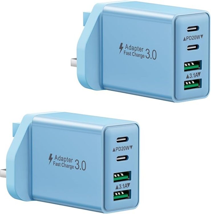 Picture of 2-Pack 40W USB C Plug, Multi UK USB Plug Fast Charger Plug Multiple Charging Head 4-Port Dual Type C Power Adapter Multiport Wall Plug for iPhone 16 15 14 13 12 11 Pro Max Plus X XS XR 8,iPad,Samsung