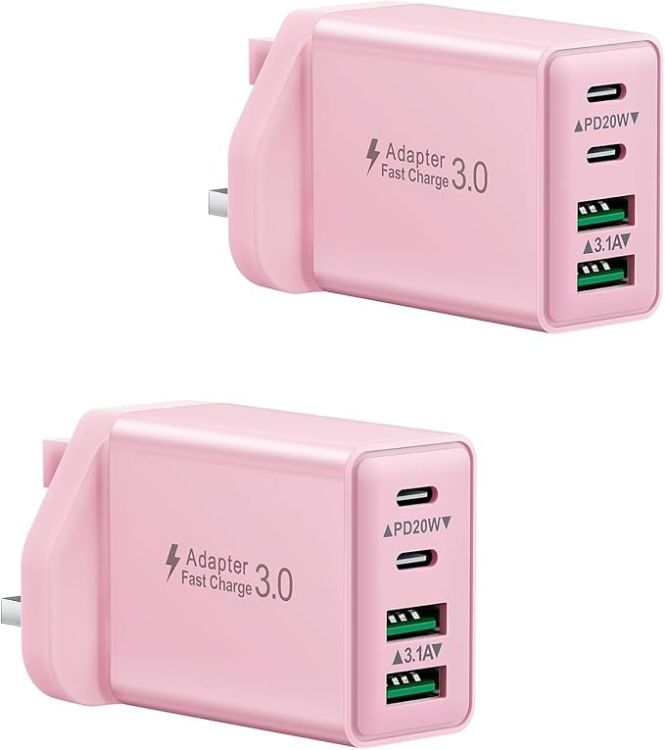 Picture of 2-Pack 40W USB C Plug, Multi UK USB Plug Fast Charger Plug Multiple Charging Head 4-Port Dual Type C Power Adapter Multiport Wall Plug for iPhone 16 15 14 13 12 11 Pro Max Plus X XS XR 8,iPad,Samsung