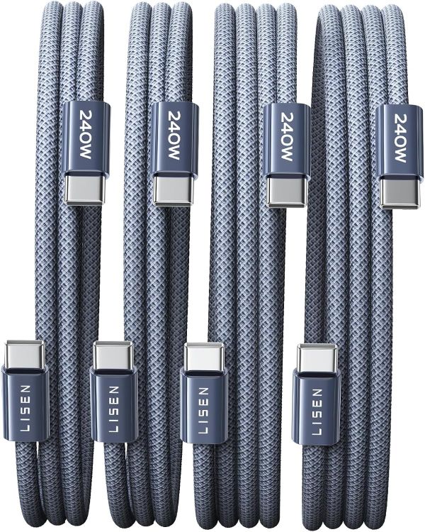 Picture of LISEN USB C to USB C Cable Charger 4-Pack [0.5/1/2/2M] for USBC to USBC Cable 60W C to Type C Charger Cables Fast Charging for iPhone 17 Pro Max 16 15 iPad Pro Air Samsung Galaxy S25 S24 Pixel Switch