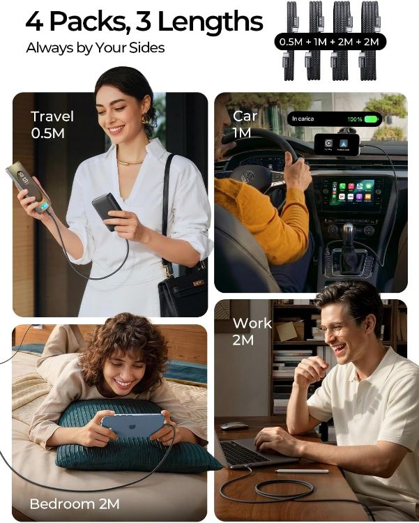 Picture of LISEN USB C to USB C Cable Charger 4-Pack [0.5/1/2/2M] for USBC to USBC Cable 60W C to Type C Charger Cables Fast Charging for iPhone 17 Pro Max 16 15 iPad Pro Air Samsung Galaxy S25 S24 Pixel Switch