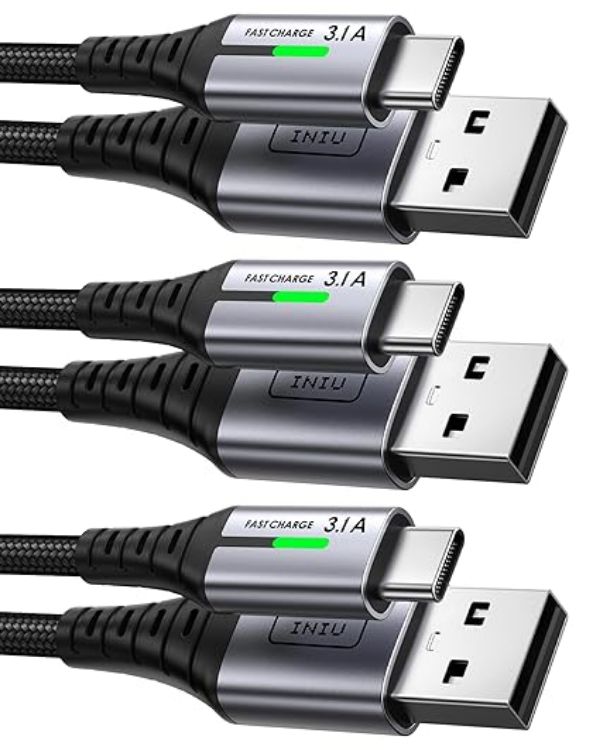 Picture of INIU USB C Charger Cable, 1m 3.1A Type C Cable Fast Charging, Braided USB A to USBC Phone Charger Cable USBC for iPhone 17 Pro Max Samsung Galaxy S25 S24 Ultra Huawei P9 Pixel 10 9 Pro iPad PS5 etc.