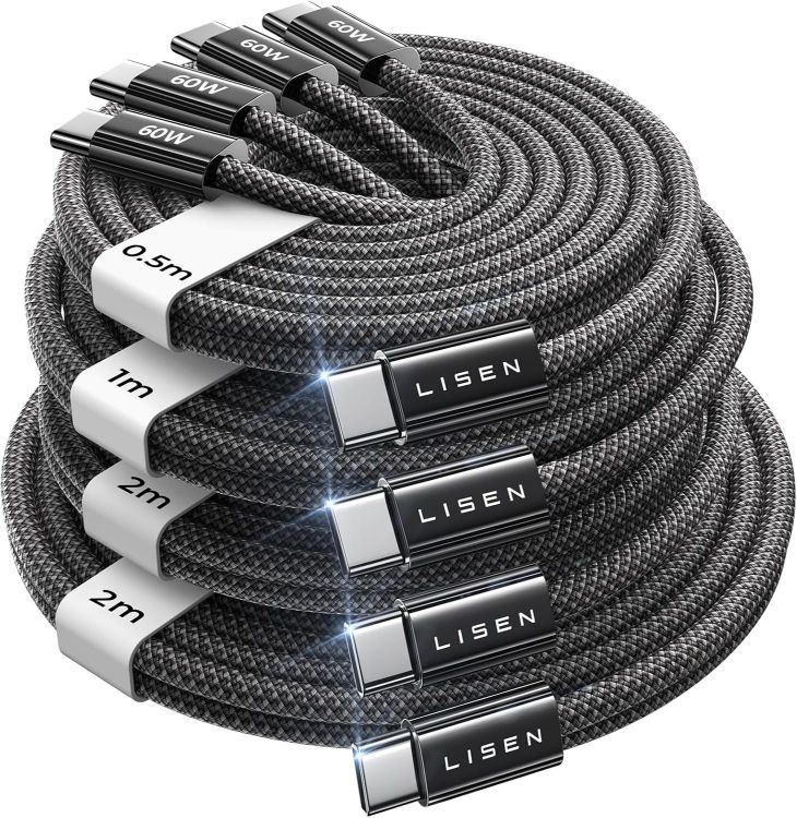 Picture of LISEN USB C to USB C Cable Charger 4-Pack [0.5/1/2/2M] for USBC to USBC Cable 60W C to Type C Charger Cables Fast Charging for iPhone 17 Pro Max 16 15 iPad Pro Air Samsung Galaxy S25 S24 Pixel Switch
