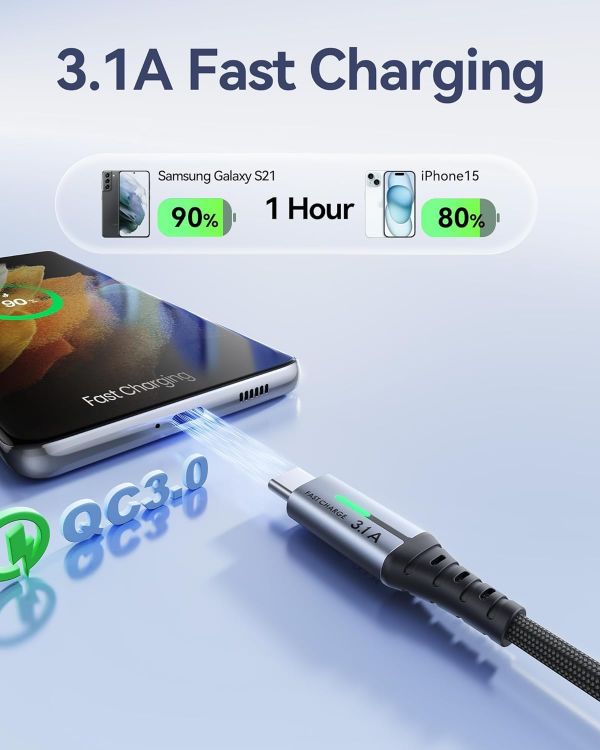 Picture of USB C Charger Cable, [2 Pack 1m BSWH] 3.1A Type C Cable Fast Charging, Braided USB A to USB-C Phone Charger Cable for iPhone 17 16 Pro Max, Samsung S25 24, Huawei Pixel 10, iPad etc.