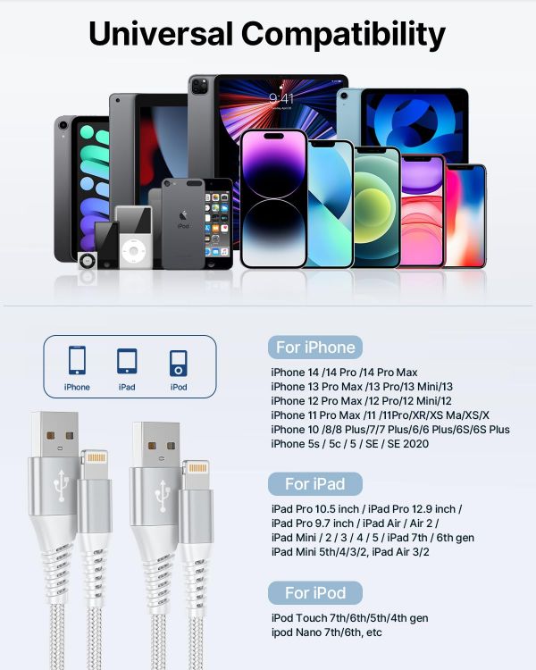 Picture of iPhone Charger Cable [1M+2M 2Pack] MFi Certified Lightning Cable Fast Charging Phone Cable Lead Nylon iPhone Charger Fast Charge USB Cable for iPhone 14 13 12 11 Pro Max XS Pro XR X 8 7 6 Plus SE2020