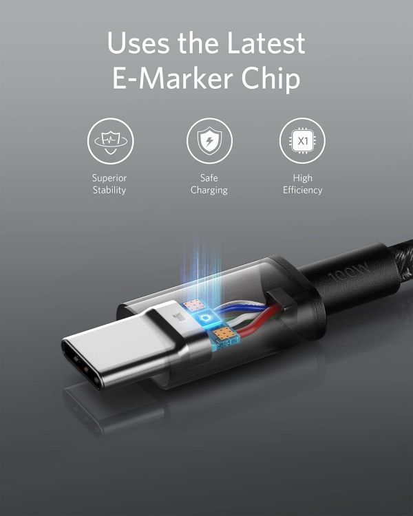 Picture of Anker 333 USB C to USB C Charging Cable, (3.3ft/1m 100W, 2-Pack), Fast Charging Power Suitable for iPhone 17/16/15, iPad Pro, Samsung Galaxy, MacBook Pro,and More