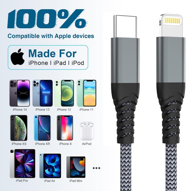 Picture of USB C to Lightning Cable 2Pack 1M Apple MFi Certified iPhone Charger Cable USB C Fast Charging Type C to Lightning Cable for iPhone 14 13 12 11 Pro Max X XR XS 8 Plus,iPad AirPods Pro