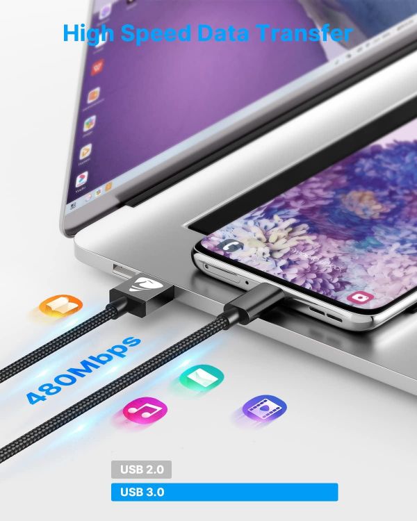 Picture of USB C Charger Cable 2M 2Pack USB A to USB C Type C Charger Fast Charging 3A Lead Braided for Samsung Galaxy S24 S23 S22 S21 S20 S10 S9 A14 A40 A53 A54 A70,Google Pixel 8 7 6 6a,Huawei,Xiaomi,Switch
