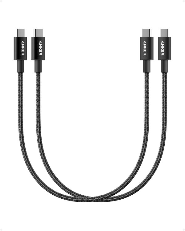 Picture of New Nylon USB-C to USB-C Cable (2pack, 1 ft/0.3m, 60W), USB 2.0 Type C Charging Cable for iPhone 17/16/15, iPad Pro, Samsung Galaxy, MacBook Pro,and More(Black)
