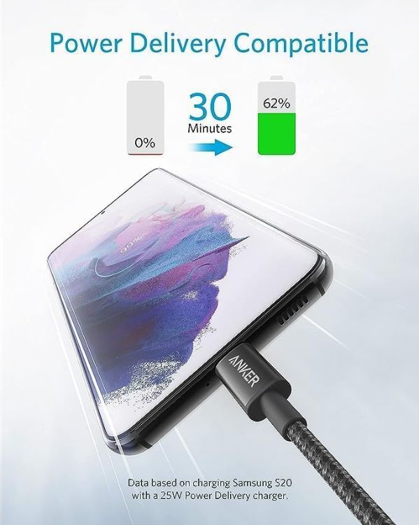 Picture of New Nylon USB-C to USB-C Cable (2pack, 1 ft/0.3m, 60W), USB 2.0 Type C Charging Cable for iPhone 17/16/15, iPad Pro, Samsung Galaxy, MacBook Pro,and More(Black)