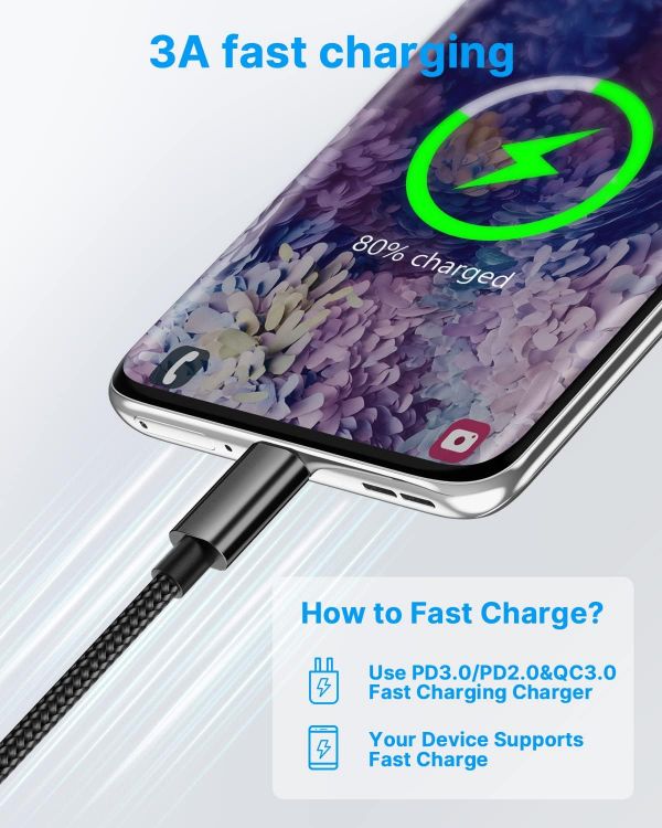 Picture of Yosou USB C Charger Cable 3M 2Pack USB A to USB C Type C Charger Fast Charging 3A Lead Nylon Braided for Samsung Galaxy S22 S21 S20 fe S10 A14 A13 A54,Huawei,Google Pixel 8 7 6 6a,Xiaomi, PS5,Switch