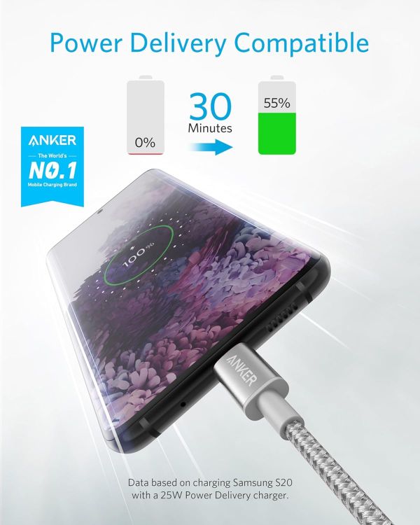 Picture of Anker USB C Cable, 2 Pack New Nylon USB C to USB C Cable (3.3ft/1m 60W), for MacBook Pro 2020, iPad Pro 2020, iPad Air 4, Galaxy S20, Switch, Pixel, LG and More | For iPhone 17 Series, iPad mini 6, and More