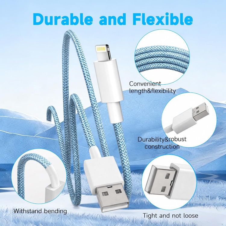 Picture of 2Pack 1M iPhone Charger Cable[Apple MFi Certified] Braided Lightning Cable | USB iphone Charging Cord for iPhone 14/14Pro/14Pro Max/13/12/11 Pro Max XS XR X 8 7 6 Plus 5, iPad and iPod