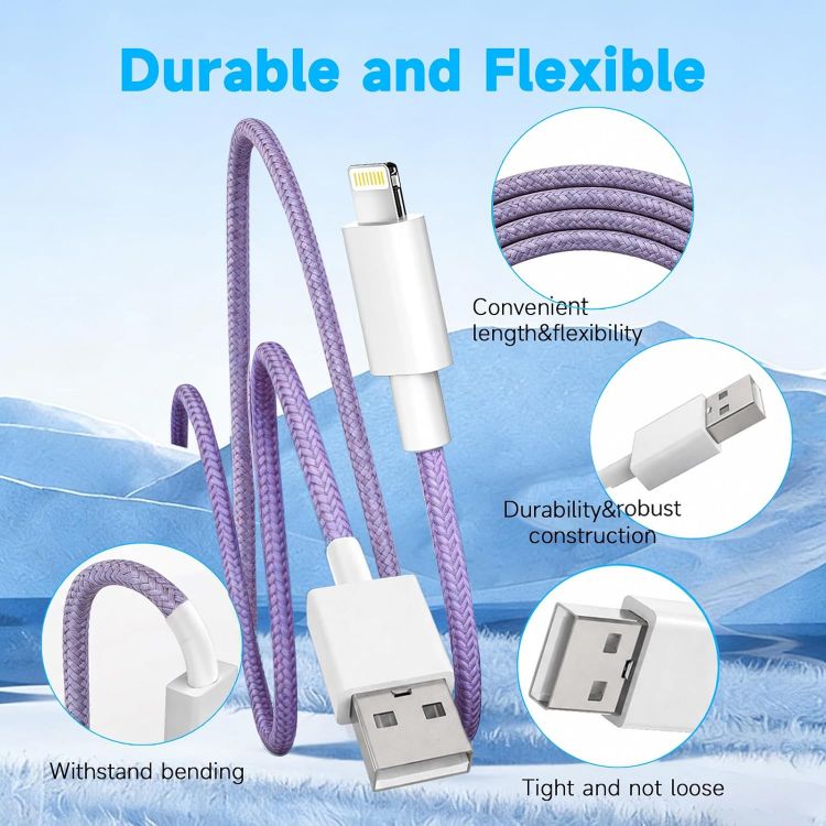 Picture of 2Pack 1M iPhone Charger Cable[Apple MFi Certified] Braided Lightning Cable | USB iphone Charging Cord for iPhone 14/14Pro/14Pro Max/13/12/11 Pro Max XS XR X 8 7 6 Plus 5, iPad and iPod