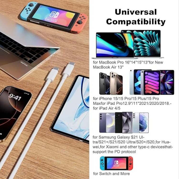 Picture of iPhone 17/16/15 Charger Cable,USB C to USBC Charger Cables,1M i Phone Fast Charging Lead, Type C Charge Wire for iPhone 17 Pro Max/17 Air/16/16 e/16 Pro/15 Plus/15 Pro/15 Pro Max,iPad Pro/Air/Mini