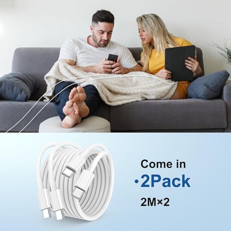 Picture of USB C to USB C Charger Cable,2Pack i Phone Type C Charging Lead 2M Long Fast Charging Wire USBC Charger Cables Compatible with iPhone 17 Pro Max/17 Air/16/16 e/16 Pro/15 Plus, iPad Pro/Air/Mini,Mac