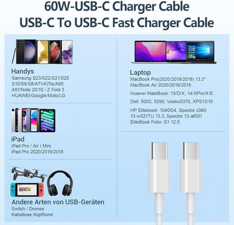 Picture of USB C to USB C Charger Cable,2Pack i Phone Type C Charging Lead 2M Long Fast Charging Wire USBC Charger Cables Compatible with iPhone 17 Pro Max/17 Air/16/16 e/16 Pro/15 Plus, iPad Pro/Air/Mini,Mac