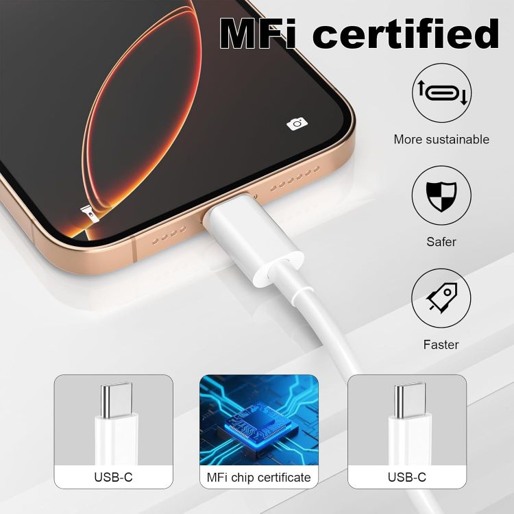 Picture of USB C Charger Cable, USB C to USB C 2Pack 1M+2M Lead, Type C Charger Fast Charging Wire for iPhone 17 16 15 Pro Max Pro Plus, for iPad Pro/Air/Mini, for MacBook Air/Pro, for Samsung Galaxy S26 (60w)