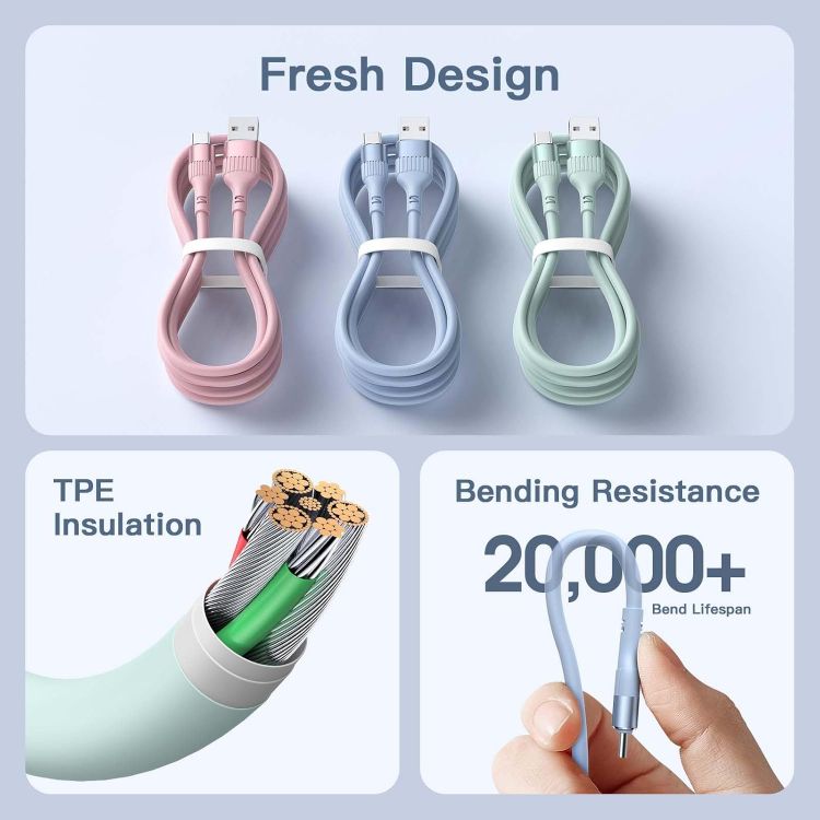 Picture of USB to USB C Cable【3PACK 3FT】 Type C Charger Cable Fast Charging, iPhone Charger USB C for iPhone 17/16/15 Pro Samsung Galaxy S24/S23/S22/S21Huawei P9 Pixel 7/6 iPad Switch PS5 
