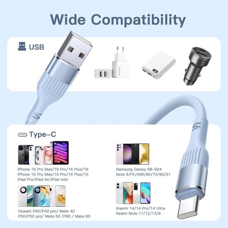 Picture of USB to USB C Cable【3PACK 3FT】 Type C Charger Cable Fast Charging, iPhone Charger USB C for iPhone 17/16/15 Pro Samsung Galaxy S24/S23/S22/S21Huawei P9 Pixel 7/6 iPad Switch PS5 