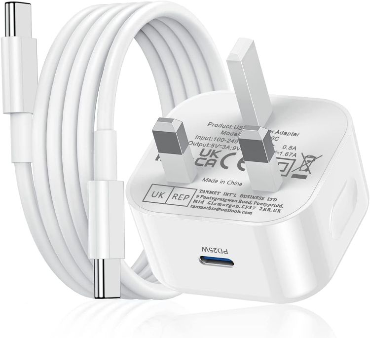 Picture of iPad Plug USB C,25W New Apple iPad Charger Plug Fast Charge UK for i Pad Pro 12.9 11 13 inch 4th 5th 6th M4 2024 Generation/Air 10.9 11 13 inch 5th Gen M2 M3/Mini 6 A17 Pro/Pad 10th 2022 A16 11th 2025