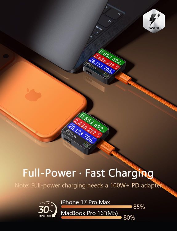Picture of LISEN 240W USBC to USBC Cable [2-Pack 2m] C to C Charger Cable Fast Charge Type C Charger Cable Fast Charging for iPhone 17 16 15 Pro Max, MacBook Pro/Air, iPad Pro, Galaxy S25, Switch 2, orange