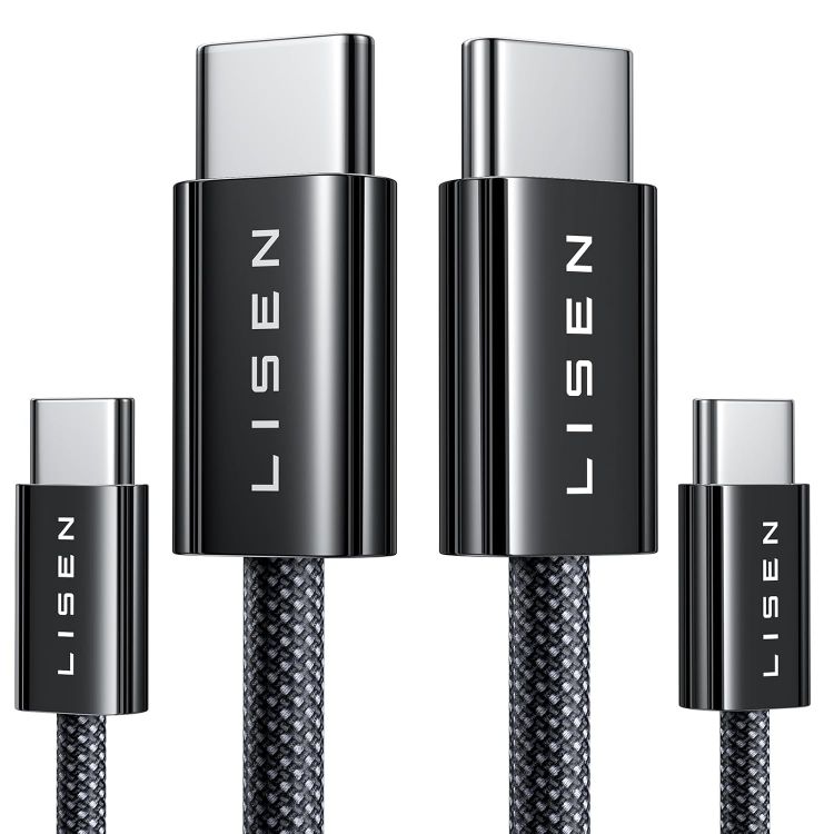 Picture of LISEN 240W USB C to USB C Cable [2-Pack 2m] USB C Charger Cable, Nylon Type C Charger Cable Fast Charging for iPhone 17 16 15 Pro Max, MacBook Pro/Air, iPad Pro, Galaxy S25 S24, Switch 2, Black
