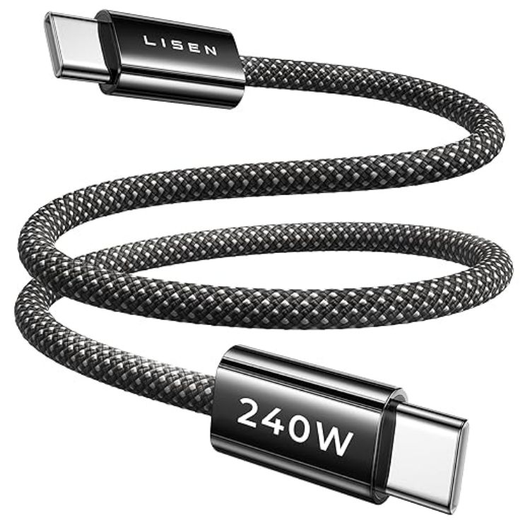 Picture of LISEN 240W USB C to USB C Cable [2-Pack 2m] USB C Charger Cable, Nylon Type C Charger Cable Fast Charging for iPhone 17 16 15 Pro Max, MacBook Pro/Air, iPad Pro, Galaxy S25 S24, Switch 2, Black