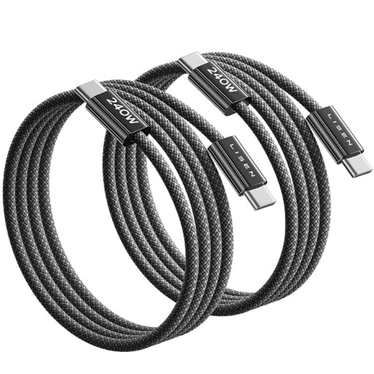 Picture of LISEN 240W USB C to USB C Cable [2-Pack 2m] USB C Charger Cable, Nylon Type C Charger Cable Fast Charging for iPhone 17 16 15 Pro Max, MacBook Pro/Air, iPad Pro, Galaxy S25 S24, Switch 2, Black