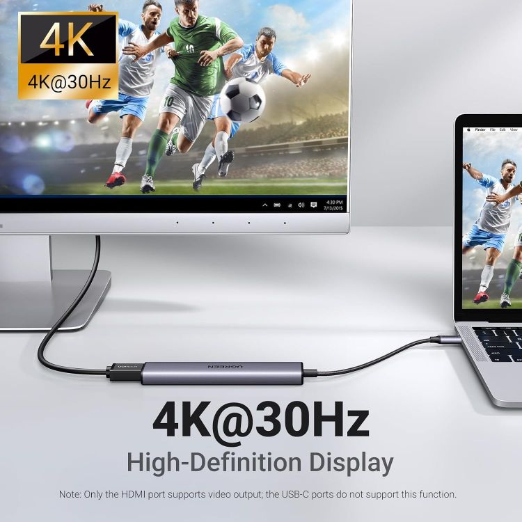 Picture of UGREEN USB C Hub, 5-in-1 USB Hub for Laptops, 4K HDMI to USB-C Adapter | 100W PD, 3 USB-A Data Ports, Aluminum Compact Multiport Adapter for MacBook Air/Pro, HP, Dell, iPad, Galaxy Dex and More