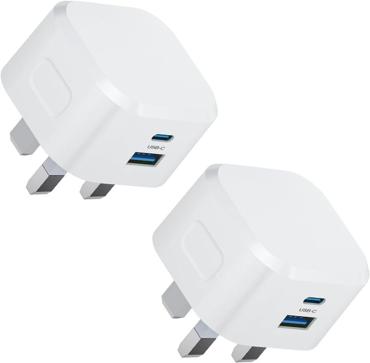Picture of USB C Plug 20W, Apple iPhone Fast Charger Plug UK for i Phone 17/17 Air/17 Pro Max/16/16e/16 Pro Max/15 Plus/14/13/12/11/XR/XS/SE/8/7/6, Type C USBC Fast Charging for i Phone Apple Watch