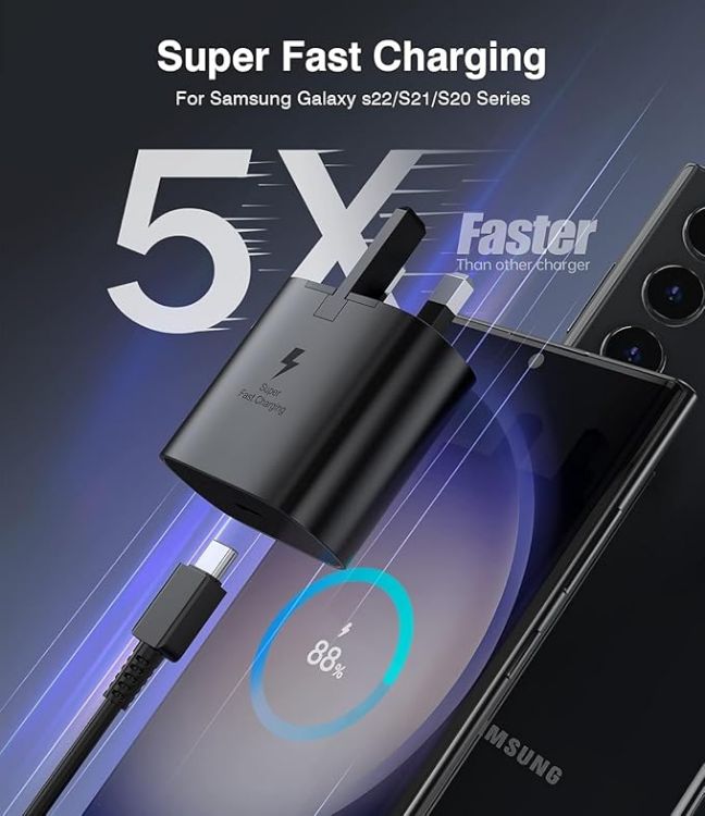 Picture of Samsung Fast Charger Plug 2Pack, USB C Samsung Charging Plug UK USBC Type C Charge For Galaxy S25 S24 S23 S22 S21 S20 A16 A15 A14 A17 A56 A55 A54 A53 A52 A50 A70 A17 A16 A15 A26 A25 A24 A23 A22