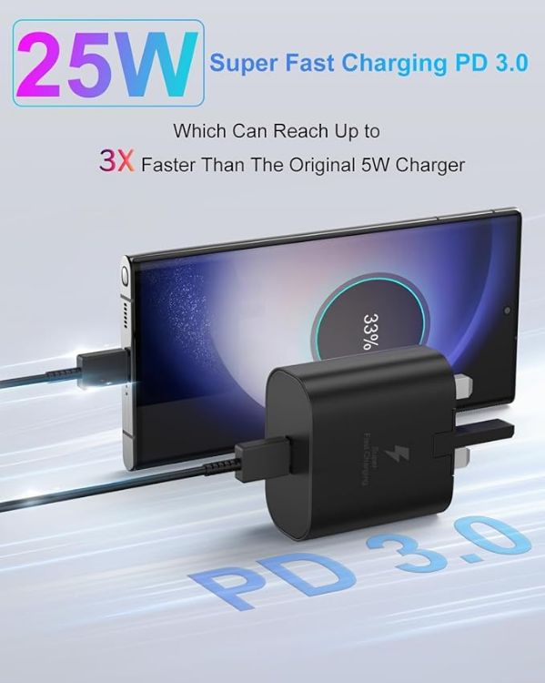 Picture of Samsung Fast Charger Plug 2Pack, USB C Samsung Charging Plug UK USBC Type C Charge For Galaxy S25 S24 S23 S22 S21 S20 A16 A15 A14 A17 A56 A55 A54 A53 A52 A50 A70 A17 A16 A15 A26 A25 A24 A23 A22