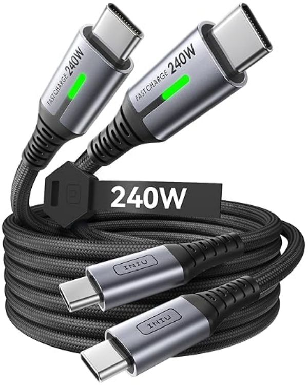 Picture of INIU USB C to USB C Cable, 240W Fast Charging Type C Charger Cord, Braided USBC Phone Charger Cable for iPhone 17 16 Pro Max Samsung S25 S24 Laptops MacBook Air 15 M3 iPad Pro [2-Pack 0.3m]