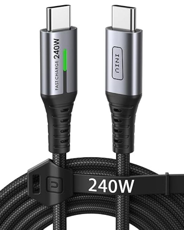 Picture of INIU USB C to USB C Cable, 240W Fast Charging Type C Charger Cord, Braided USBC Phone Charger Cable for iPhone 17 16 Pro Max Samsung S25 S24 Laptops MacBook Air 15 M3 iPad Pro [2-Pack 0.3m]