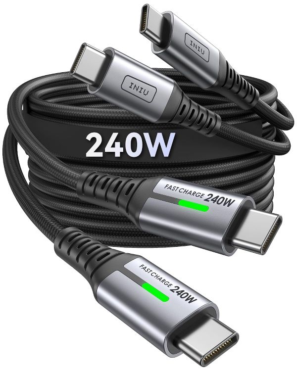 Picture of INIU USB C to USB C Cable, 240W Fast Charging Type C Charger Cord, Braided USBC Phone Charger Cable for iPhone 17 16 Pro Max Samsung S25 S24 Laptops MacBook Air 15 M3 iPad Pro [2-Pack 0.3m]