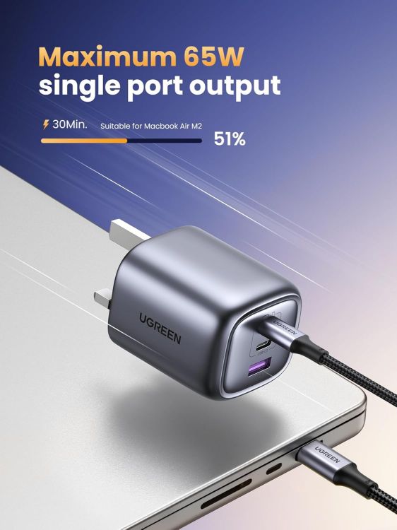 Picture of UGREEN USB C Plug 65W Nexode Foldable GaN Fast Charger 3-Port Charger | Fast Charging, Support PPS/PD3.0,Compatible with MacBook Pro/Air, iPhone 17/17 Pro/16/15, iPad, Galaxy S25/S24, and more