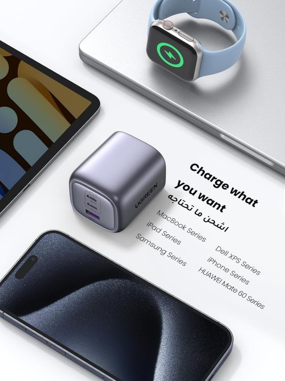 Picture of UGREEN USB C Plug 65W Nexode Foldable GaN Fast Charger 3-Port Charger | Fast Charging, Support PPS/PD3.0,Compatible with MacBook Pro/Air, iPhone 17/17 Pro/16/15, iPad, Galaxy S25/S24, and more