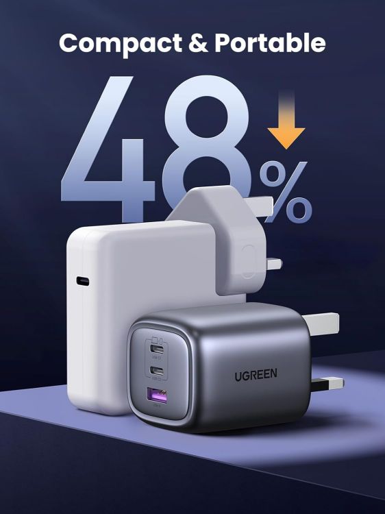 Picture of UGREEN USB C Plug 65W Nexode Foldable GaN Fast Charger 3-Port Charger | Fast Charging, Support PPS/PD3.0,Compatible with MacBook Pro/Air, iPhone 17/17 Pro/16/15, iPad, Galaxy S25/S24, and more