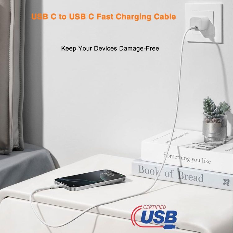 Picture of Short 0.5M USB C to USB C Cable for IPhone 17/16/15,Fast Charger USB C for IPhone 17 Air/17e/16 Pro Max/15 Plus/16E,Charging Lead for iPad Pro 10/11th,Google Pixel 10/9/8/7,Samsung Galaxy Z Flip 6/5/4