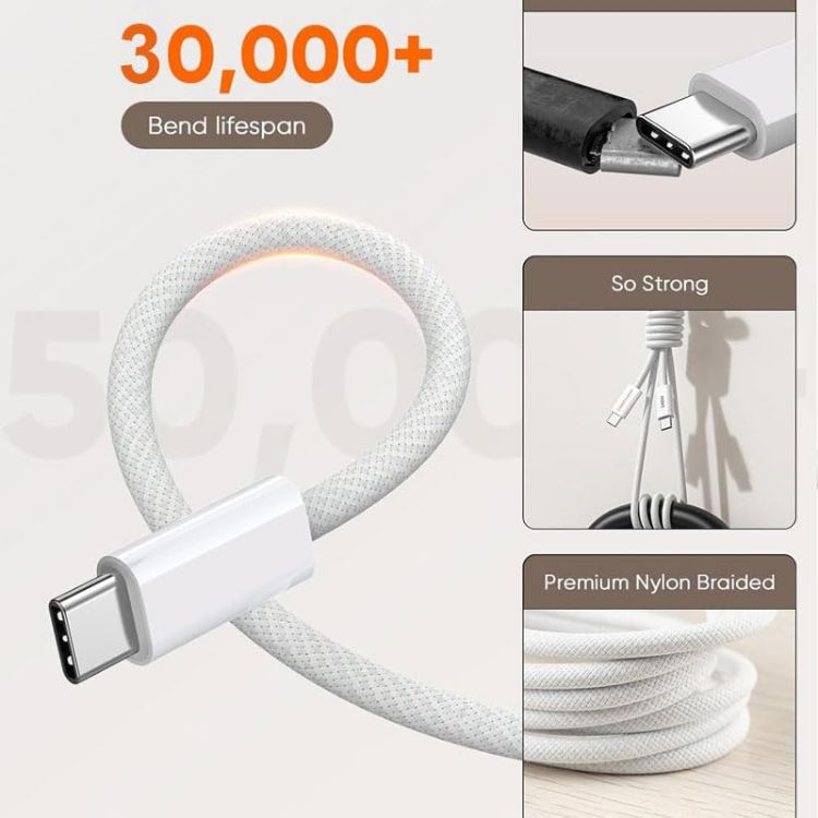 Picture of Short 0.5M USB C to USB C Cable for IPhone 17/16/15,Fast Charger USB C for IPhone 17 Air/17e/16 Pro Max/15 Plus/16E,Charging Lead for iPad Pro 10/11th,Google Pixel 10/9/8/7,Samsung Galaxy Z Flip 6/5/4