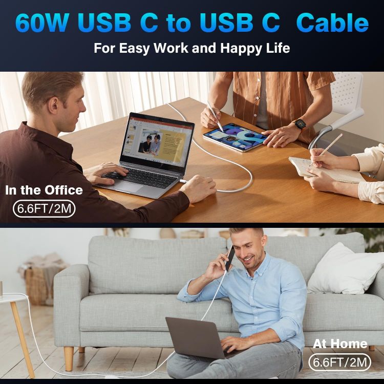 Picture of USB C to USB C Charger Cable, 2M 60W Type C Cable Lead Fast Charging, Phone Charger USB C iPhone Cable for Apple iPhone 17 16 15 Series MacBook iPad Pro/Air Samsung Galaxy S26/S25 Google Pixel 2Pack