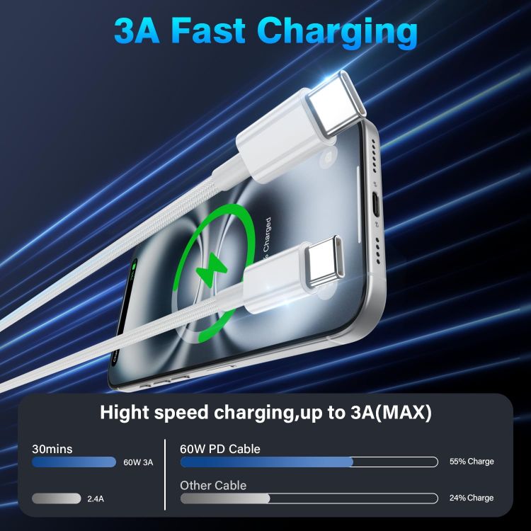 Picture of USB C to USB C Charger Cable, 2M 60W Type C Cable Lead Fast Charging, Phone Charger USB C iPhone Cable for Apple iPhone 17 16 15 Series MacBook iPad Pro/Air Samsung Galaxy S26/S25 Google Pixel 2Pack